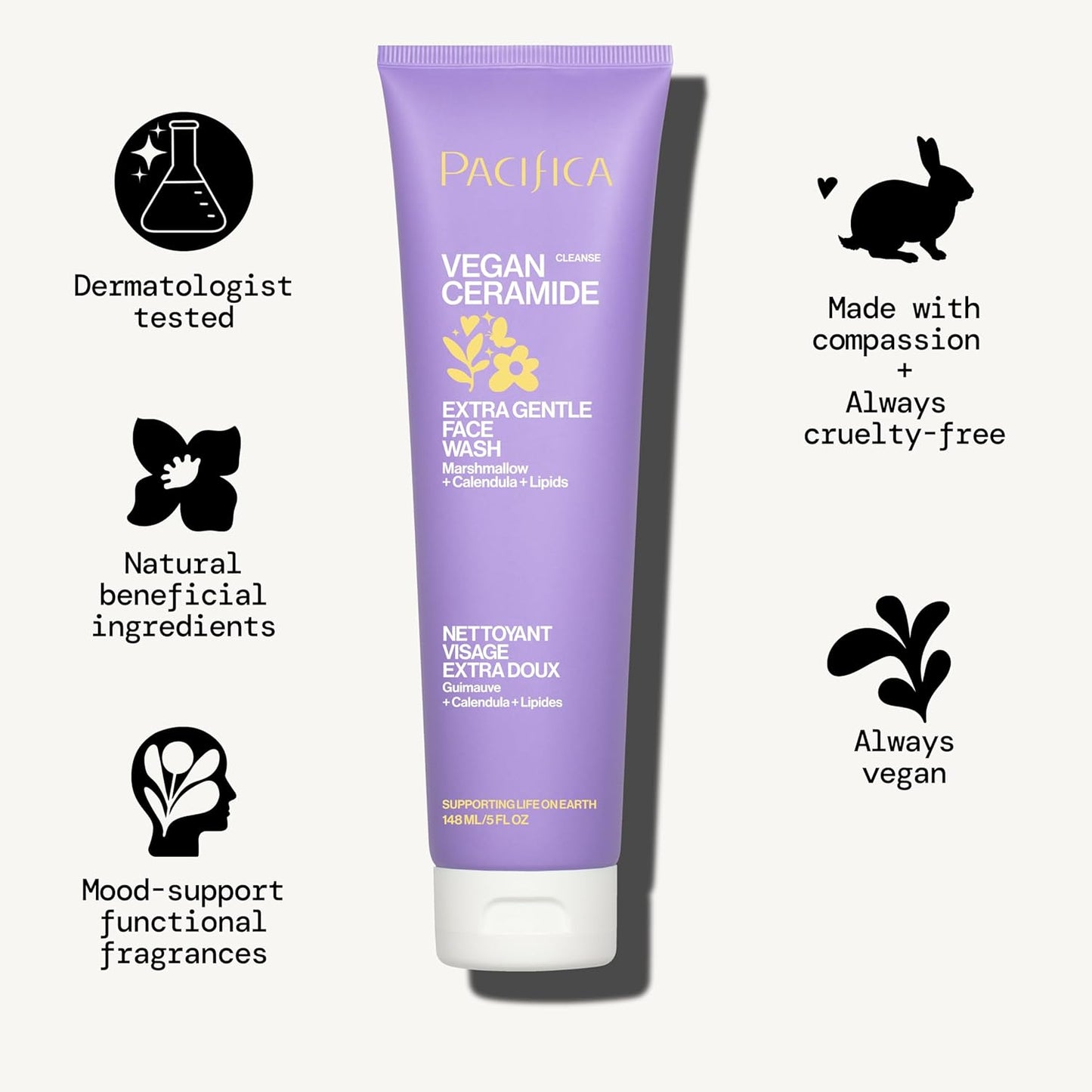 Face Wash for Sensitive Skin Facial Cleanser Vegan Ceramide Barrier Repair Extra Gentle for Daily Fragrance Free for Sensitive Skin, Clean Beauty, Vegan & Cruelty-Free Dermatologist Tested