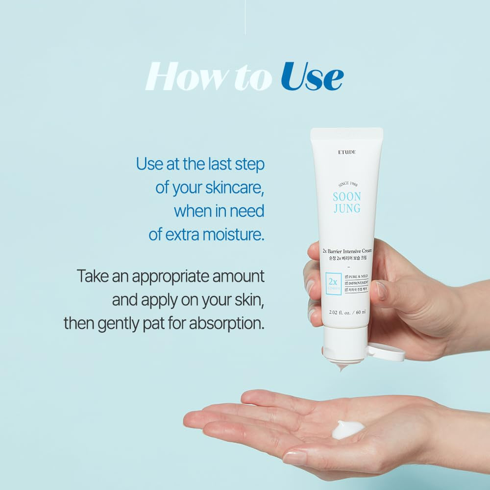 Soonjung 2X Barrier Intensive Cream 60Ml (21AD) | Hypoallergenic Shea Butter Hydrating Facial Cream for Sensitive Skin, Water-Oil Balance & Panthenol for Damaged Skin | Korean Skin Care